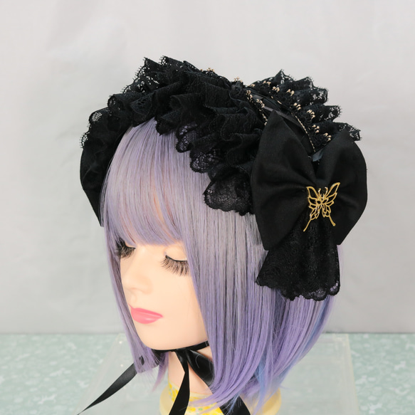 濡黒花×バタフライ② ヘッドドレス ロリータ ゴスロリ ヘッドドレス