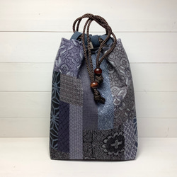 信玄袋（ちょっと小さめ）／合切袋・巾着袋・御朱印帳袋☆大島紬調(紺