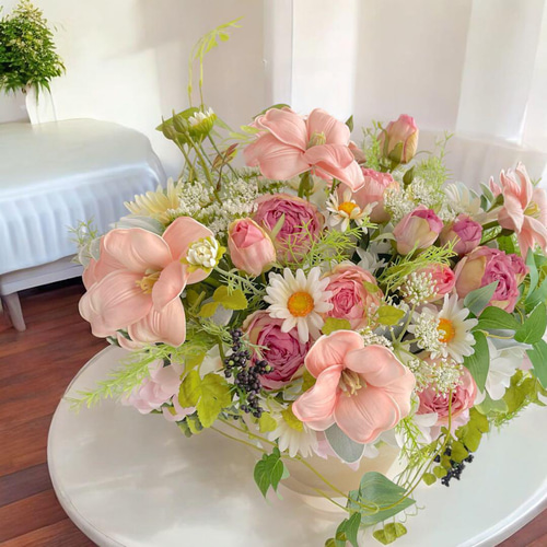 フラワーアレンジメント　造花 春アレンジフラワー 造花アレンジ カラフルアレンジメント 触媒