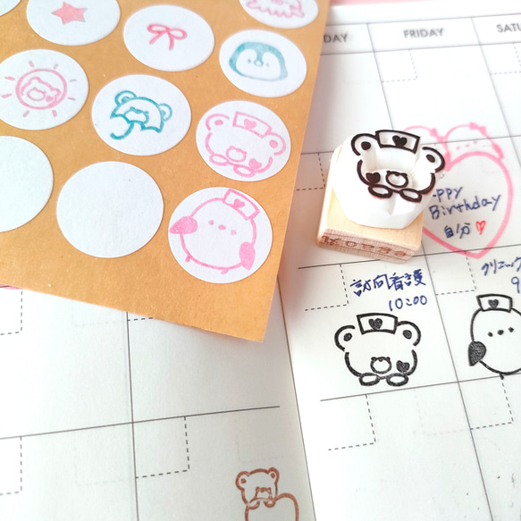 ♥ほっぺくまちゃんナース ミニはんこ 手帳』消しゴムはんこ