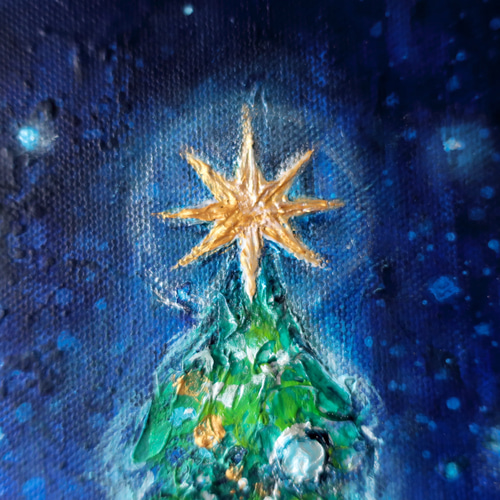 原画「クリスマスに輝く夜の街の空で」 F8号 #絵画 #ねこ #天使猫 #猫