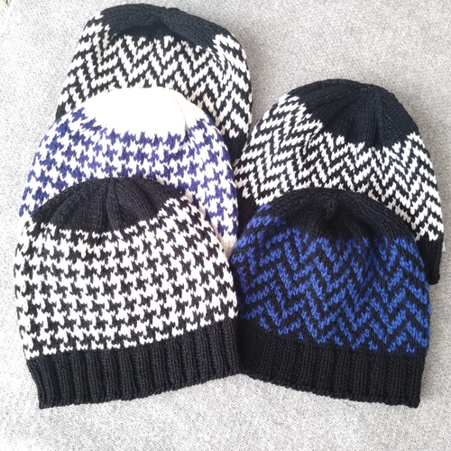 洗濯機で洗えるニットキャップ ビーニー 千鳥格子柄 ニット帽