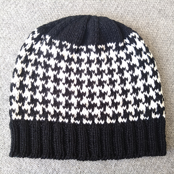 洗濯機で洗えるニットキャップ ビーニー 千鳥格子柄 ニット帽