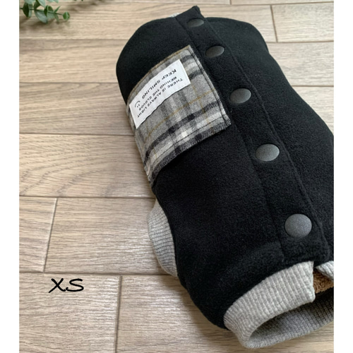 ハンドメイド犬服XSフリースふわふわ生地背中開きグレーポケット