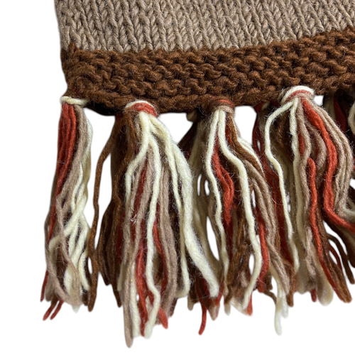 ネパール製 エスニック ノルディックポンチョ ウール100% フリンジ付