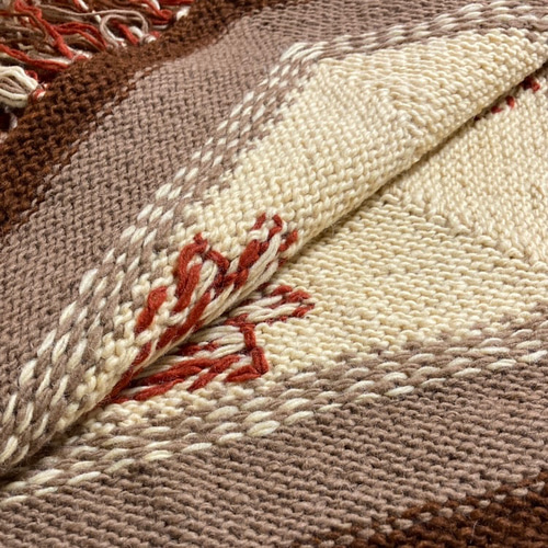 ネパール製 エスニック ノルディックポンチョ ウール100% フリンジ付