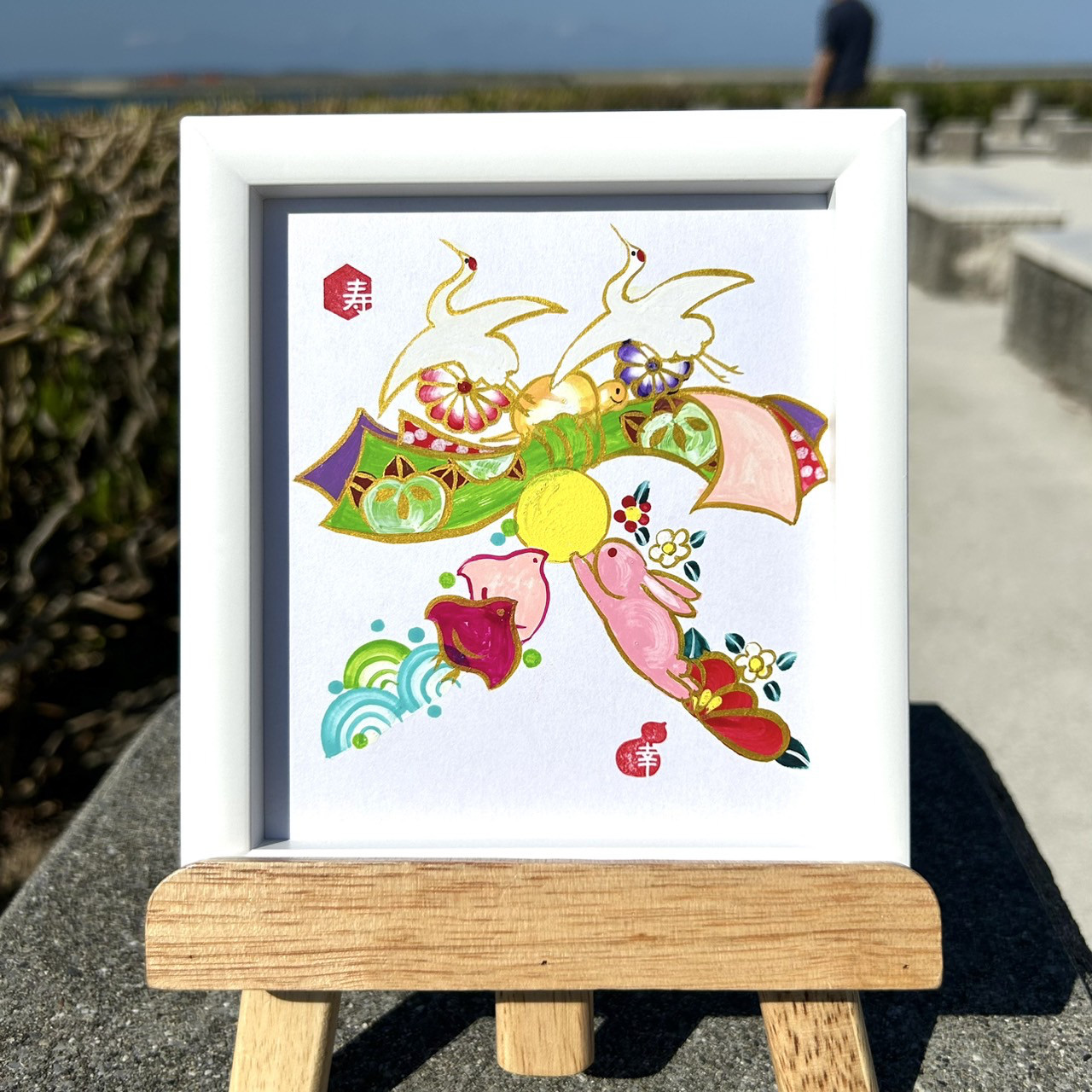 507126※額絵 吉祥 松に双鶴 額外寸約139×49 縁起物 507126※額絵 吉祥 松に双鶴 額外寸約139×49 縁起物