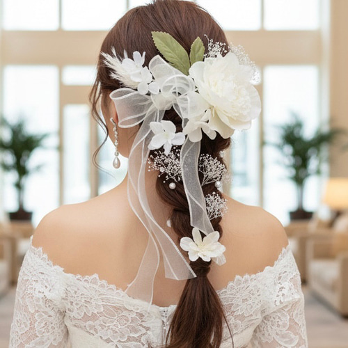 選べる ベロアリボン 2点➕ヘッドドレス セット/ 結婚式 卒業式 成人式