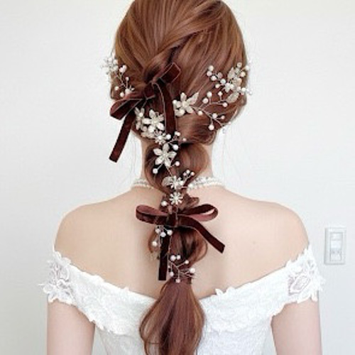 選べる ベロアリボン 2点➕ヘッドドレス セット/ 結婚式 卒業式 成人式