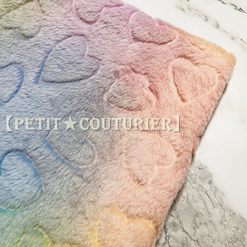 送料無料】 No.7054 ハート柄のフェイクファー 85×45 レインボー