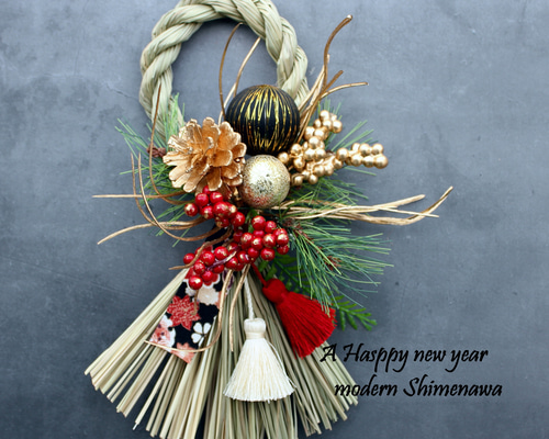 早割再販開始☆34cmスタイリッシュモダンお正月しめ縄飾りリース