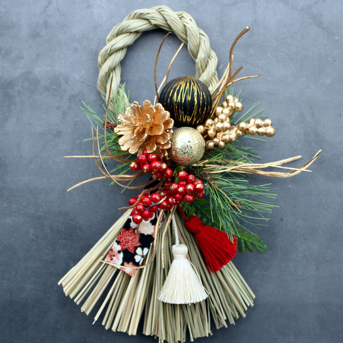 早割再販開始☆34cmスタイリッシュモダンお正月しめ縄飾りリース