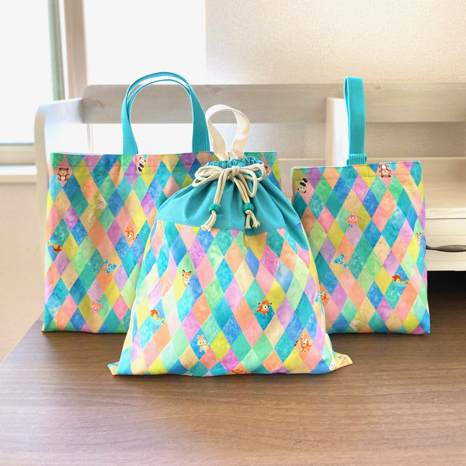 どうぶつたちの入園3点セット（ミント）【入園入学2026】