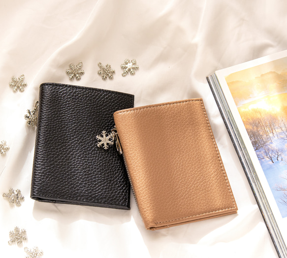 雪の花 二つ折り財布 本革 コンパクトウォレット コインケース