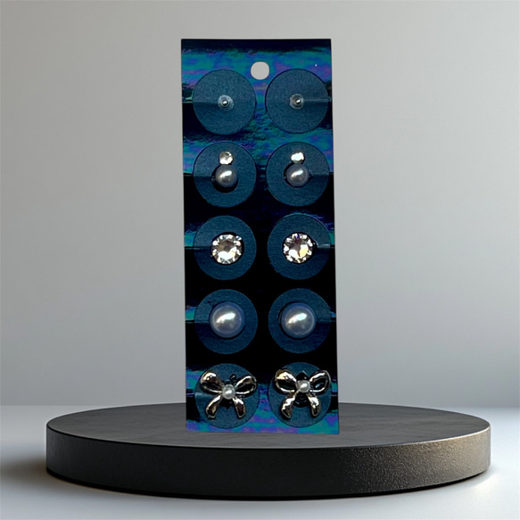 リボン×パール/silver/stone color : crystal 】/耳ツボジュエリー