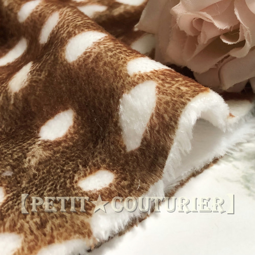 送料無料】 No.7066 バンビ模様の裏ボアニット 90×45 ベージュ