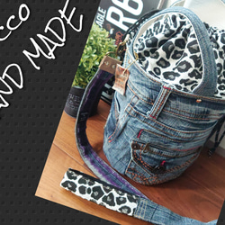 No.644【DENIM✖️leopard 巾着バケツ型Bag✨】デニムリメイク