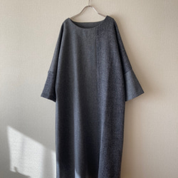 バイカラーのロングワンピース　グレー　即納 4枚目の画像