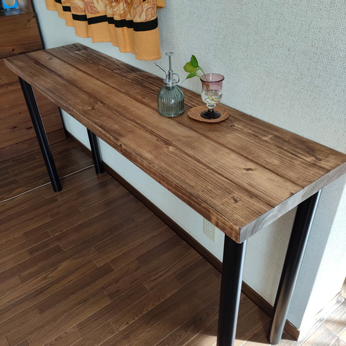 140✕36 カウンターテーブル　ウォールナット　無垢材　アイアン脚　木目調 140×36×73 カウンターテーブル・アイアンレッグ《ウォールナット