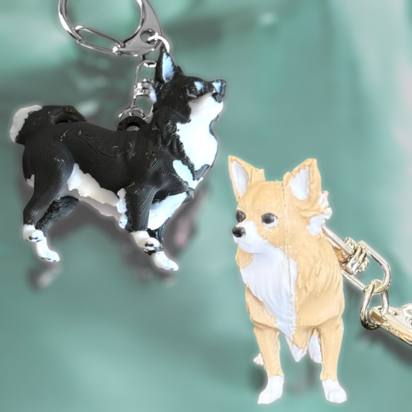 チワワ miniリアル3Dフィギュア/ミニチュア キーホルダー 1頭 バッグ