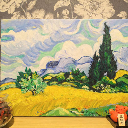ゴッホの糸杉のある麦畑 油絵 絵画 たなか針子 通販 18670957
