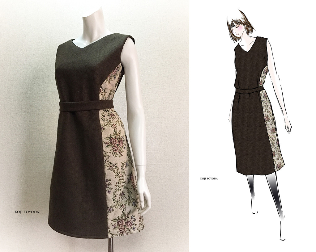 1点もの・デザイン画付き】イタリア製ウール生地ゴブラン織り切り替え  