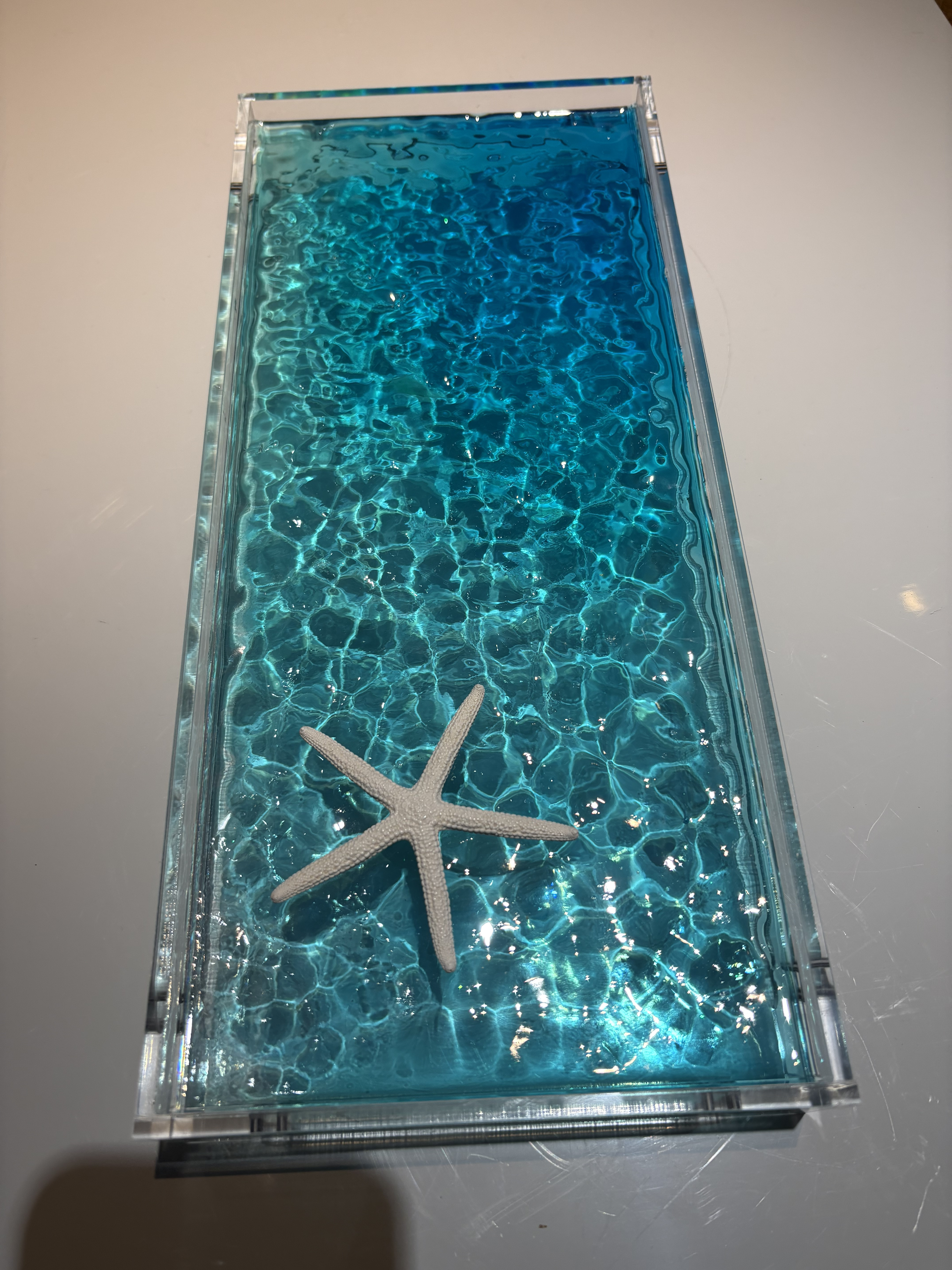 新作　波紋トレイ　Lサイズ小物置き　リモコン　時計　眼鏡置きシンプル　青い水面と水紋