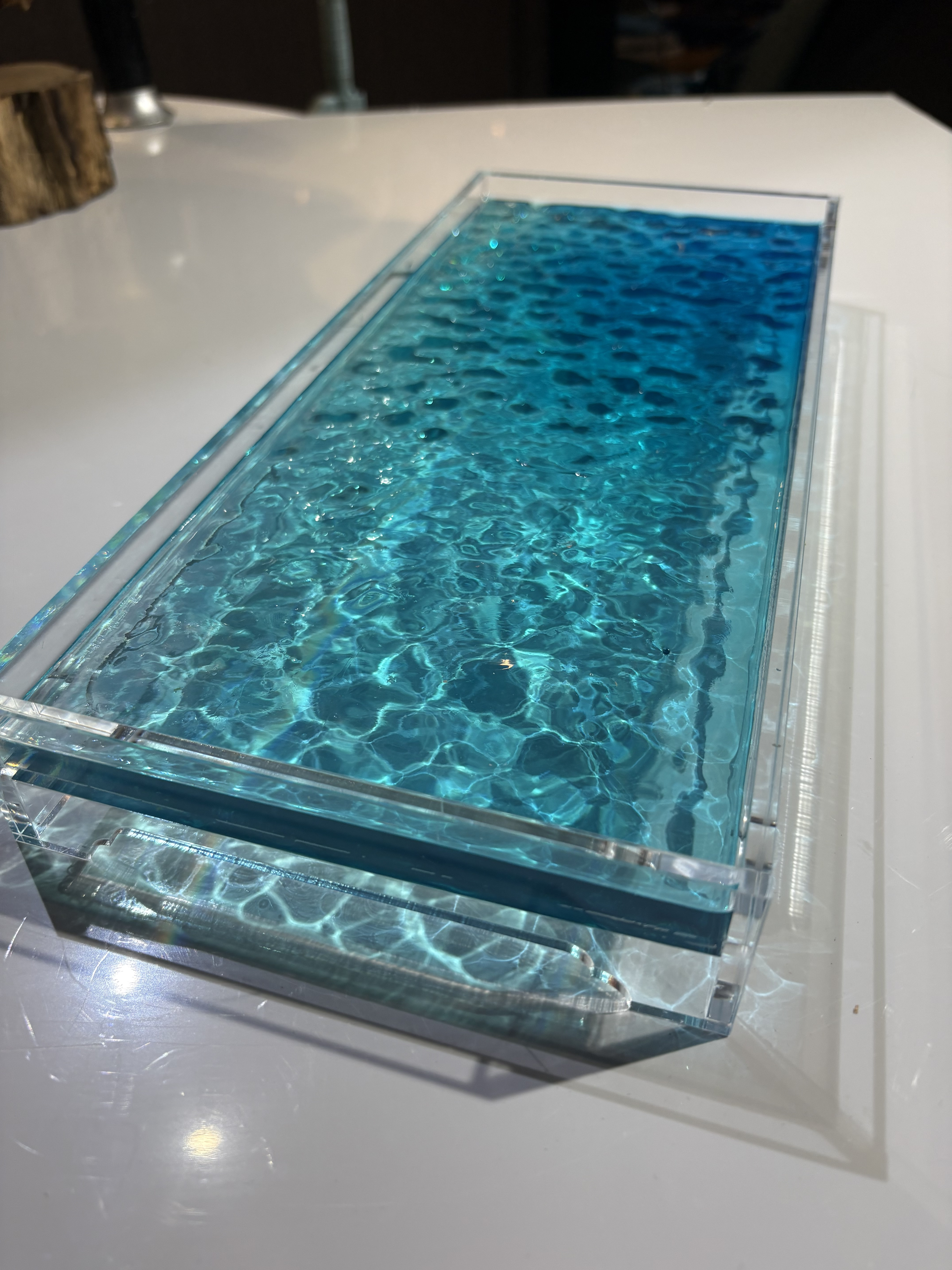 新作　波紋トレイ　Lサイズ小物置き　リモコン　時計　眼鏡置きシンプル　青い水面と水紋