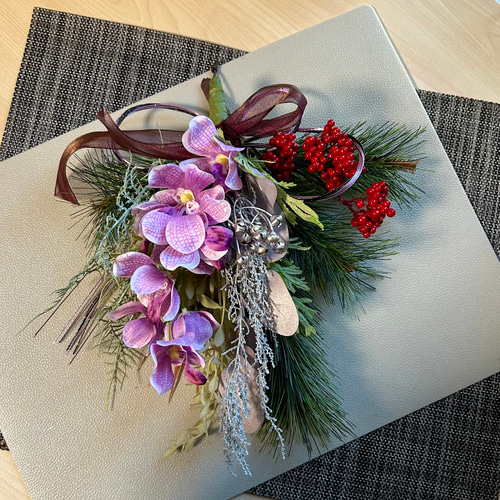 年内発送⭐︎2026お正月飾り⭐︎松飾りと蘭のモダンアレンジ取り外し