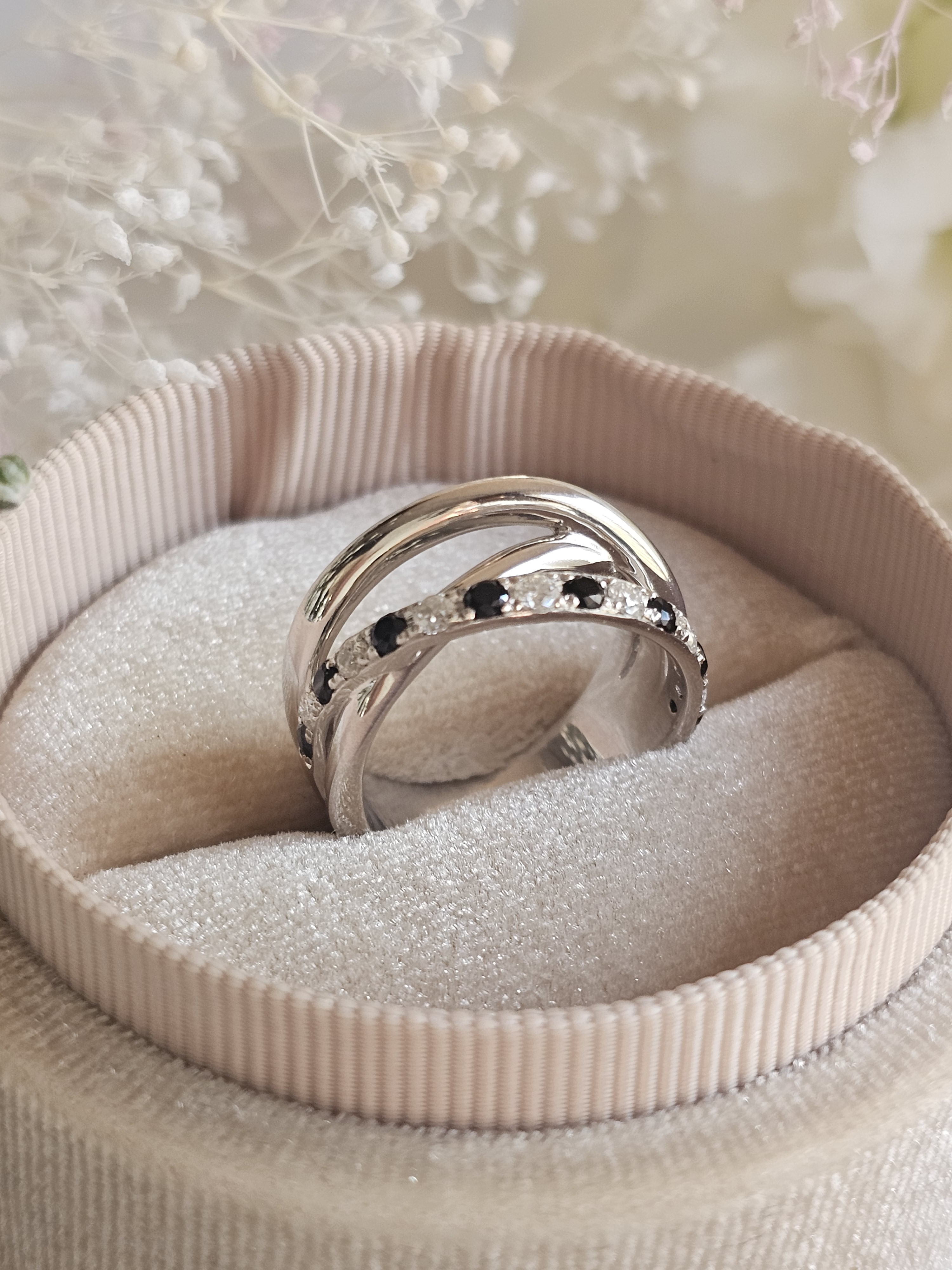 オニキス&モアッサナイトのコンビリングレイヤードリングRS-89（B）