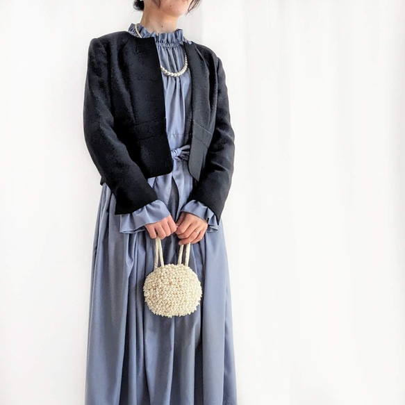 選べるサイズと丈、簡単お手入れ　細見えフォーマルワンピース（青藤色）卒園・卒業・入園・入学・披露宴 3枚目の画像