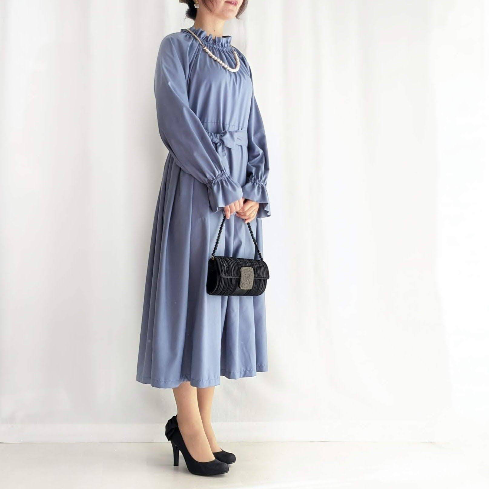 選べるサイズと丈　簡単お手入れ　細見えフォーマルワンピース（青藤色）卒園・卒業・入園・入学・披露宴　オケージョン