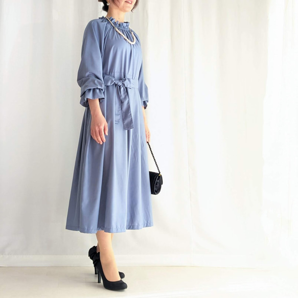 選べるサイズと丈、簡単お手入れ　細見えフォーマルワンピース（青藤色）卒園・卒業・入園・入学・披露宴 11枚目の画像