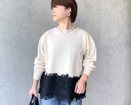 美品　45Rニット 春夏セーター　サイズフリー　レースに高級感　秋も着用可！？ afa31606e2e4855ba72071a0482c70