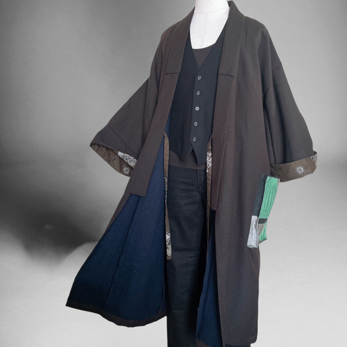 黒留袖パッチワークコート テーラーカラー黒留袖パッチワークコート