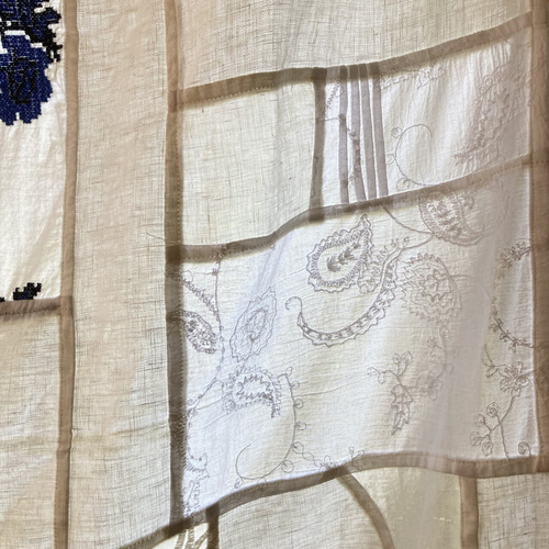 永遠の布 青い刺繍 大判ポジャギ 105×185cm カーテン MMM MADE 通販