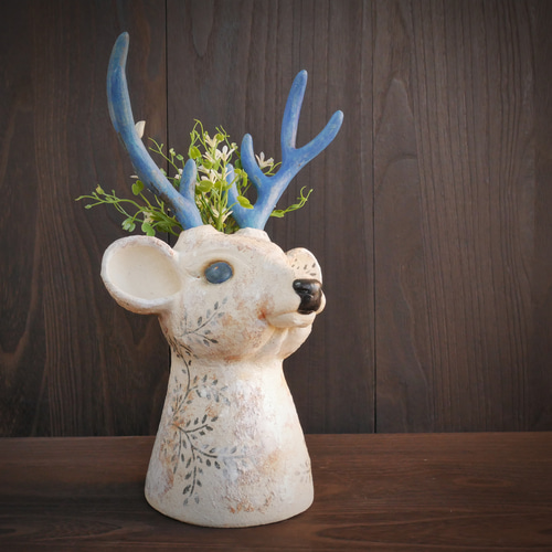 【壺】巨大 鹿 シカ 飾り 花瓶 工芸品 耳付き 骨董品 壺】巨大 鹿 シカ 飾り 花瓶 工芸品 耳付き 骨董品