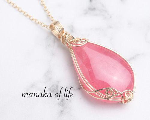 インカローズ ペンダントトップ ワイヤーラッピング ネックレス 14kgf