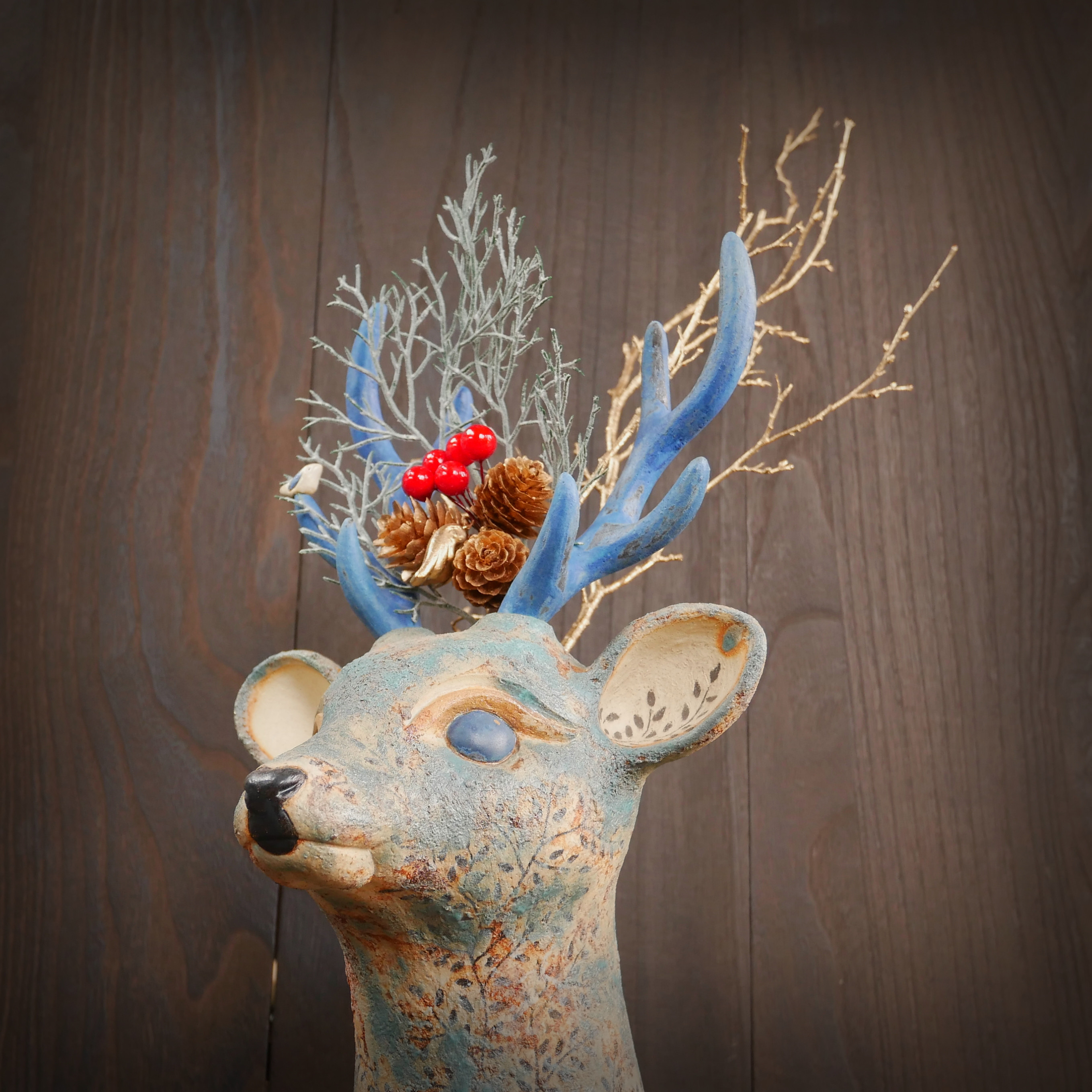 青色の鹿花瓶 no.1