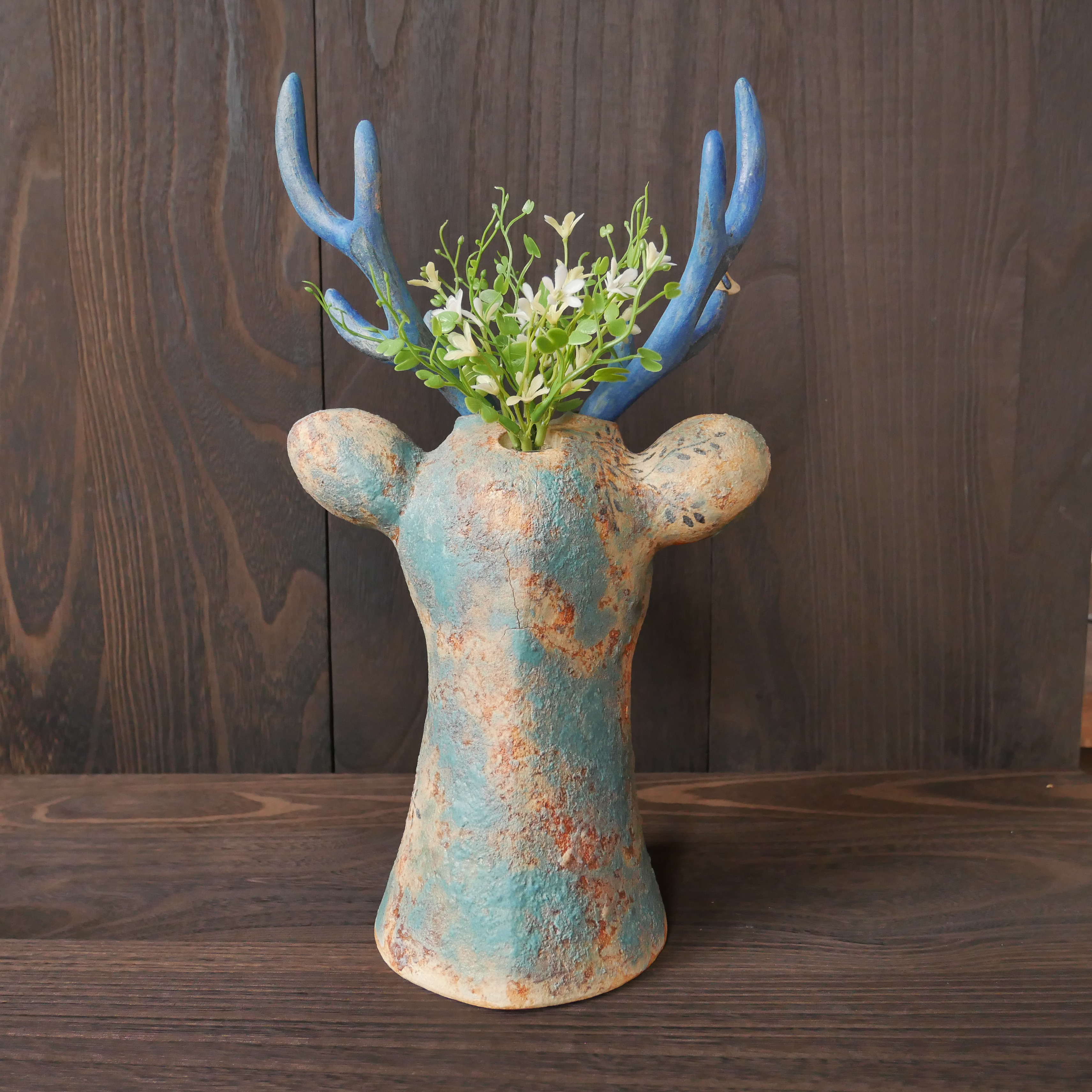 青色の鹿花瓶 no.1