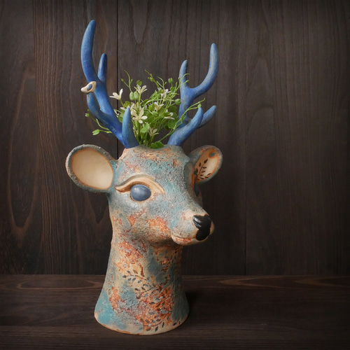 青色の鹿花瓶 no.1 一輪挿し・花瓶・花器 Haneco 通販 18671918