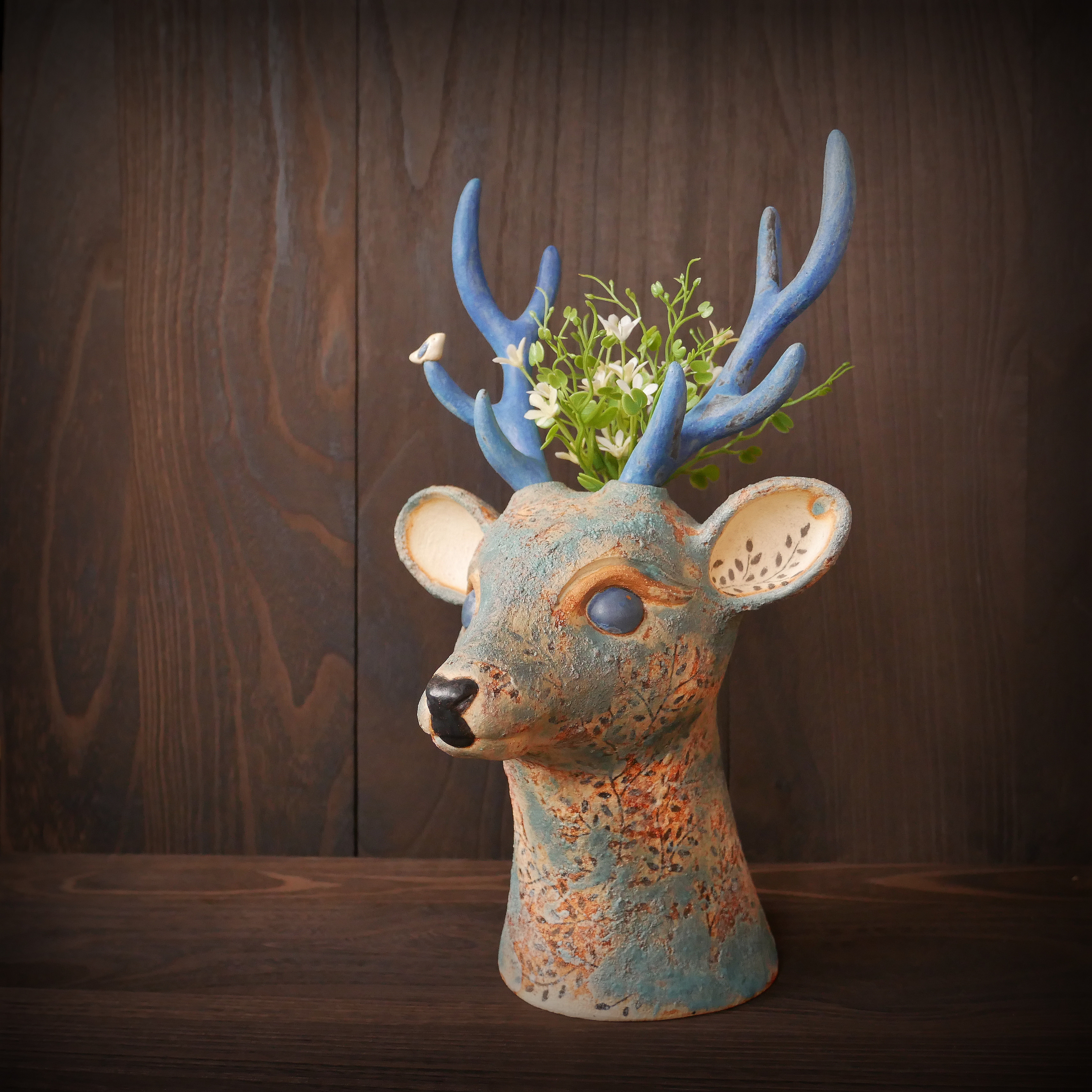 青色の鹿花瓶 no.1