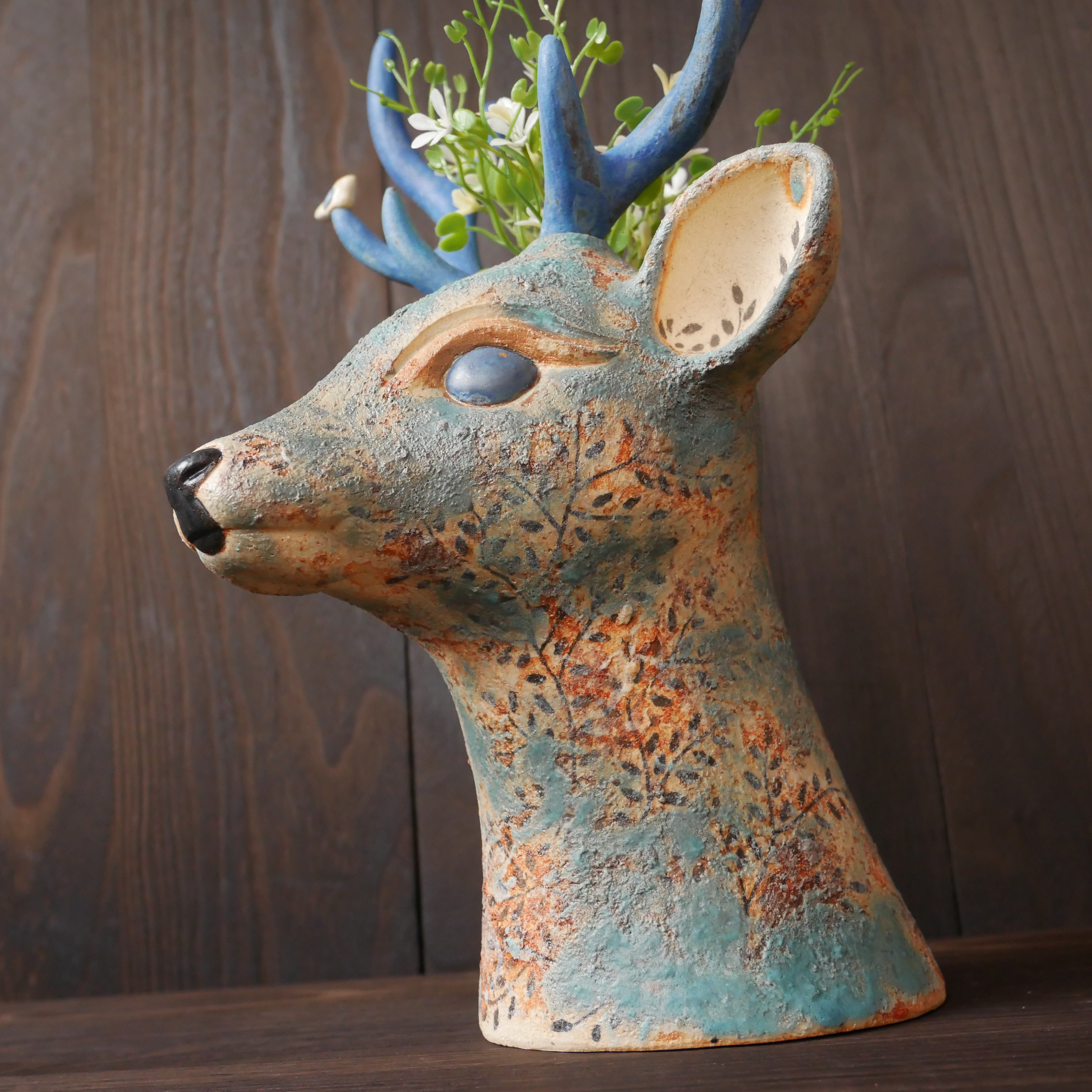 青色の鹿花瓶 no.1