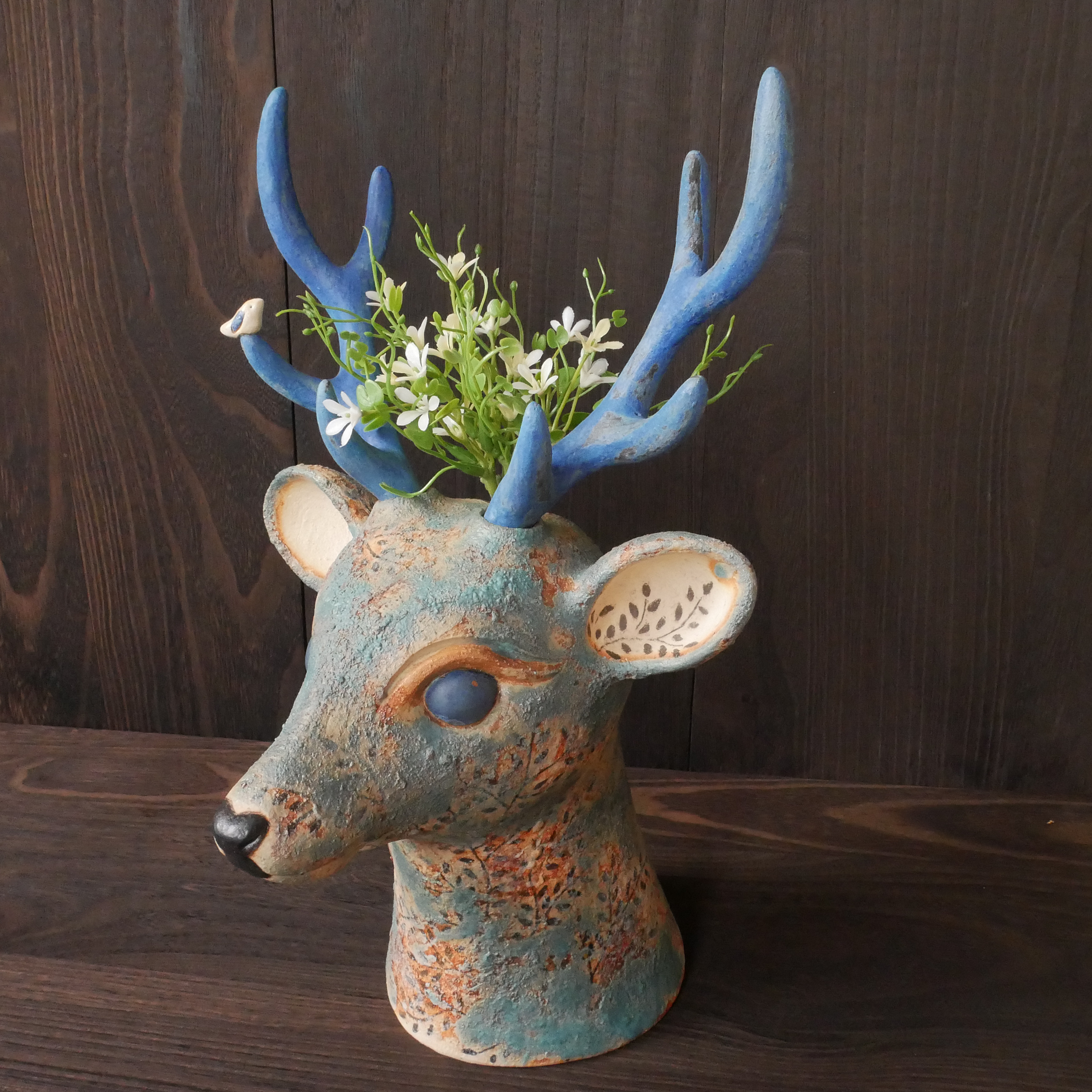 青色の鹿花瓶 no.1