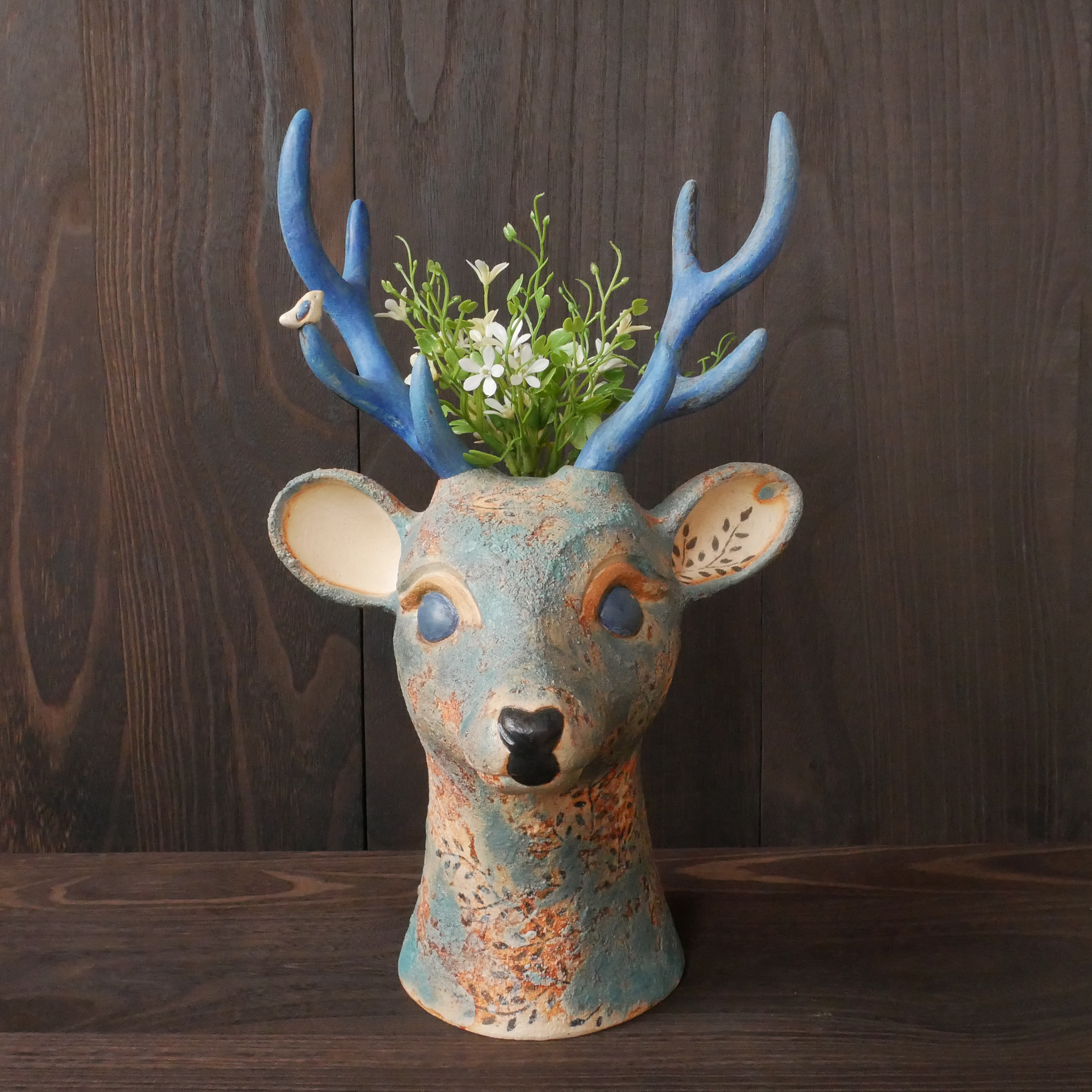 青色の鹿花瓶 no.1