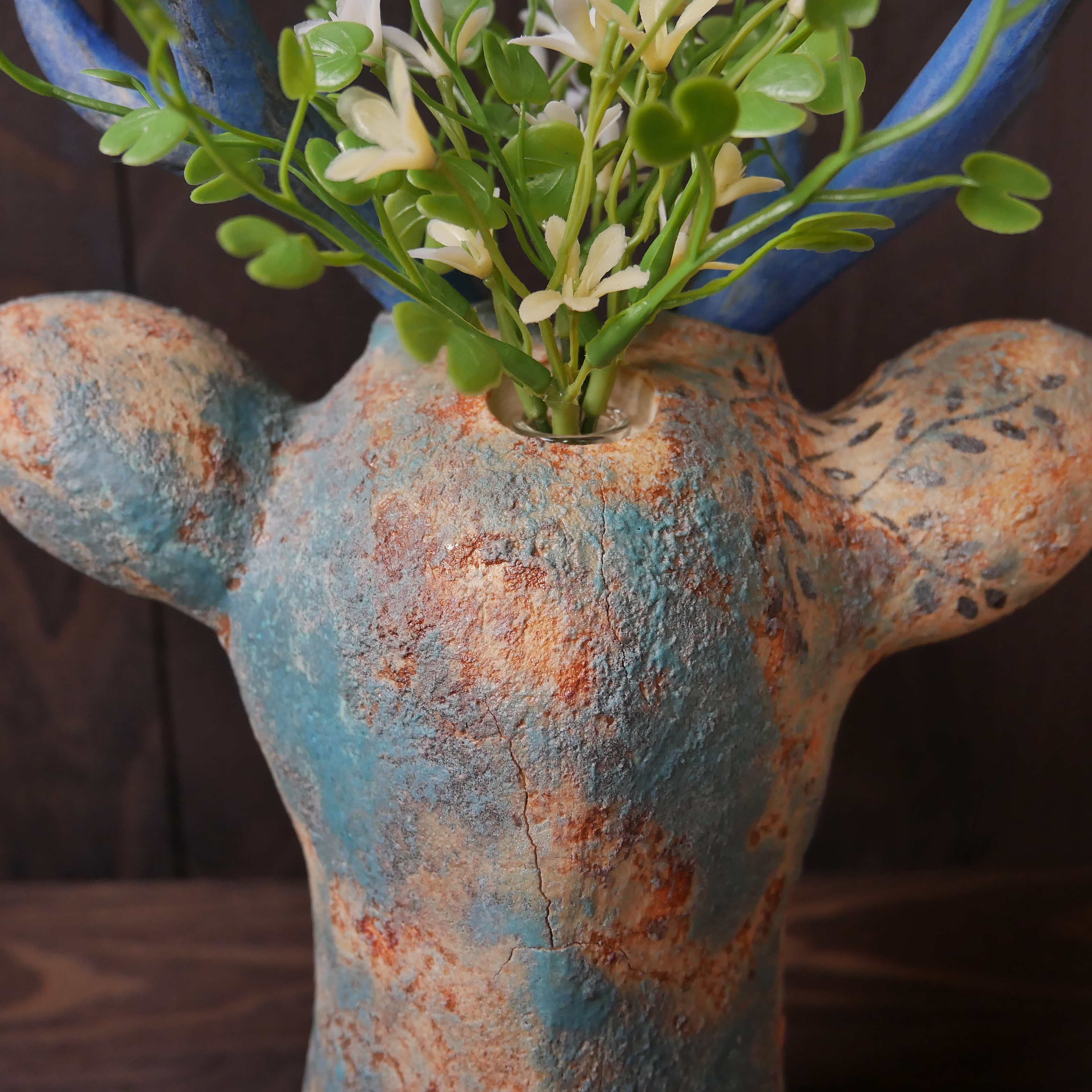 青色の鹿花瓶 no.1