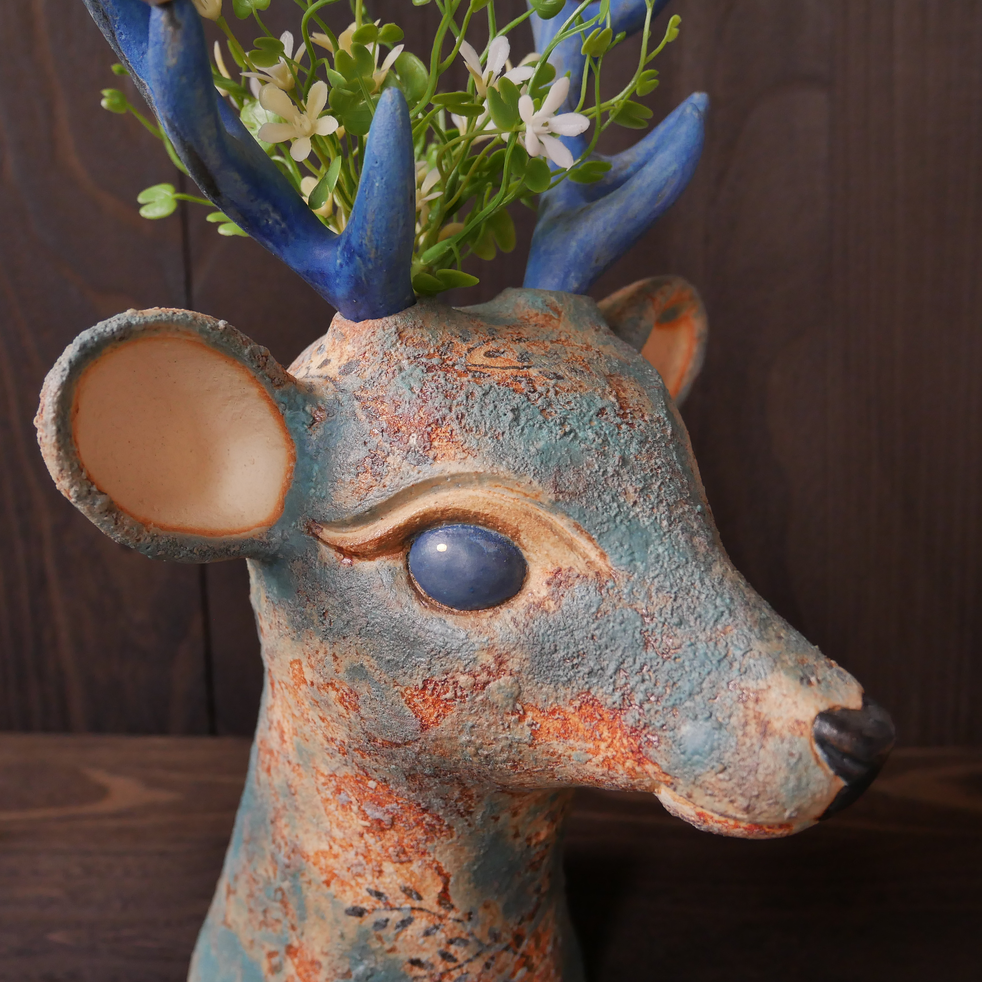 青色の鹿花瓶 no.1