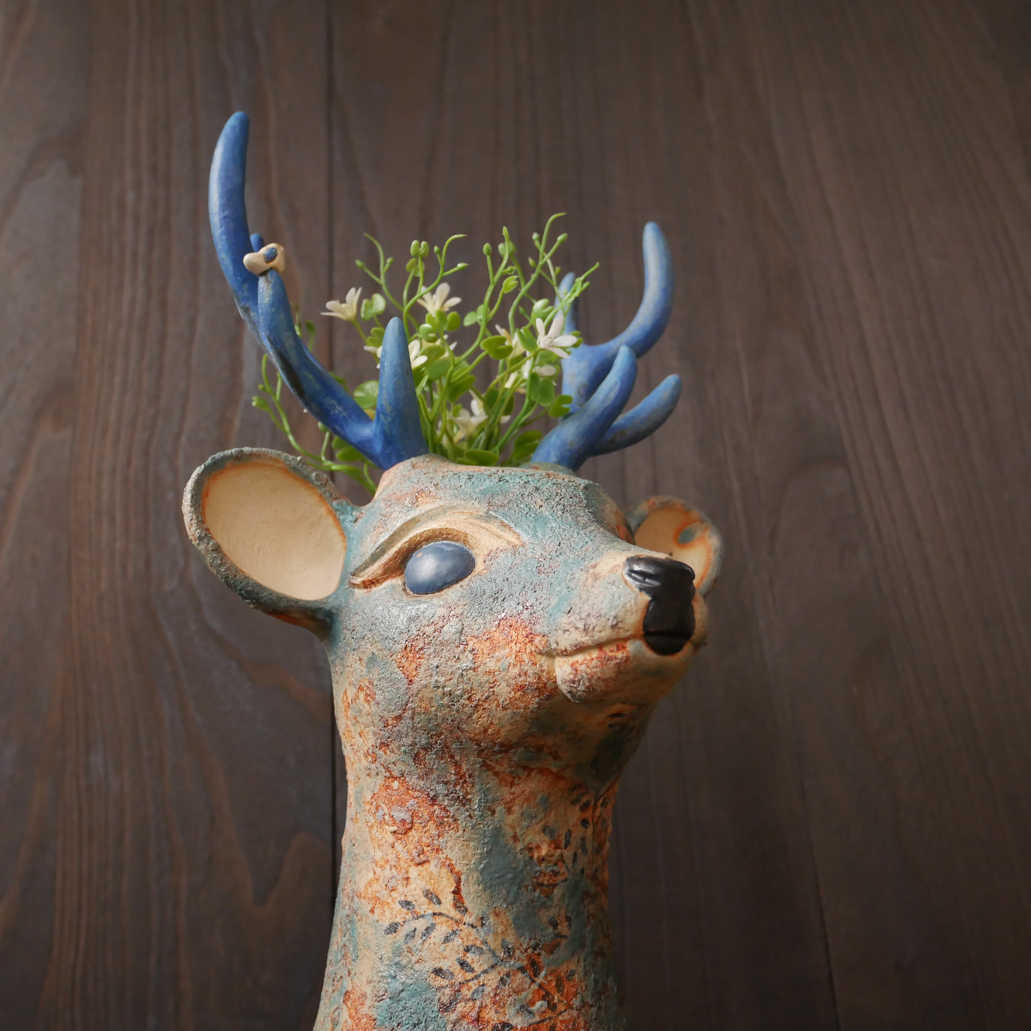 青色の鹿花瓶 no.1