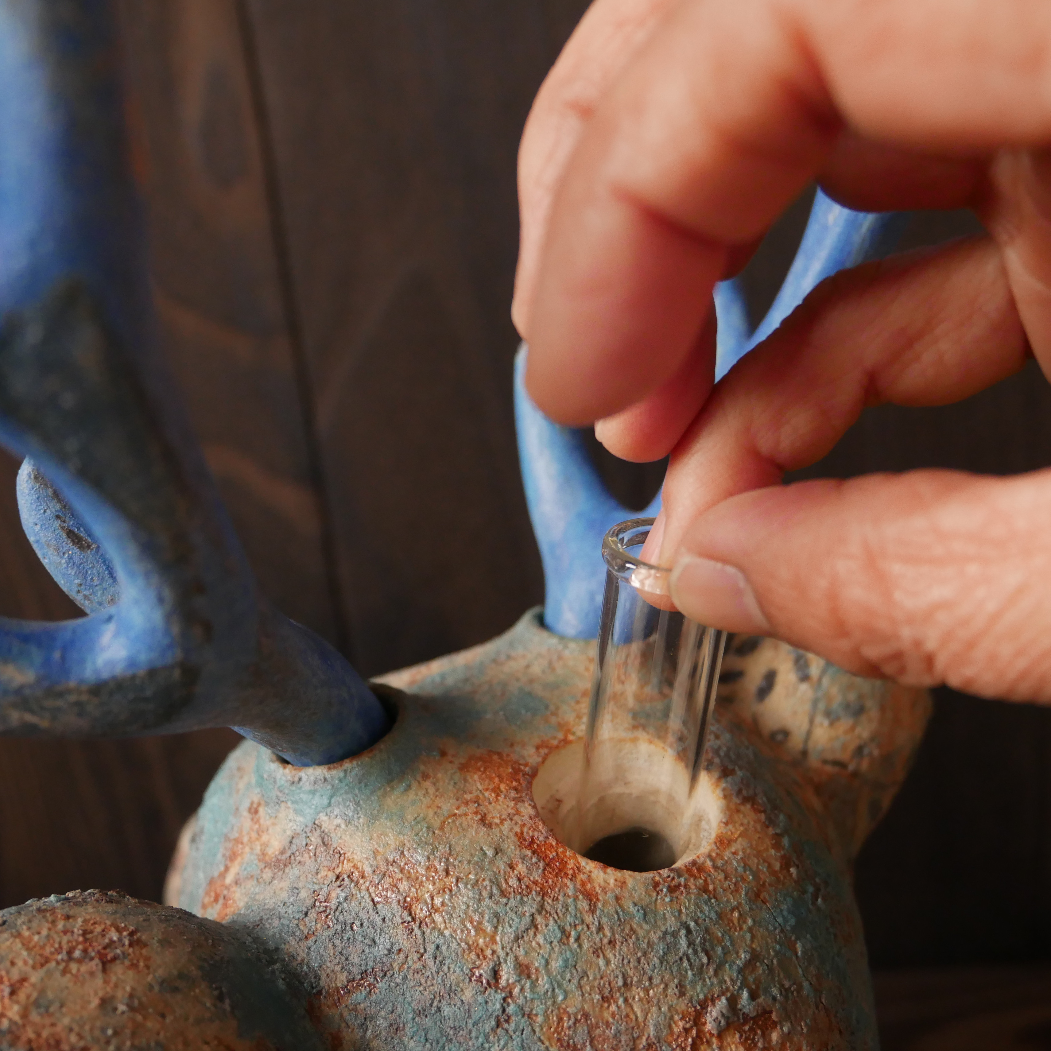 青色の鹿花瓶 no.1