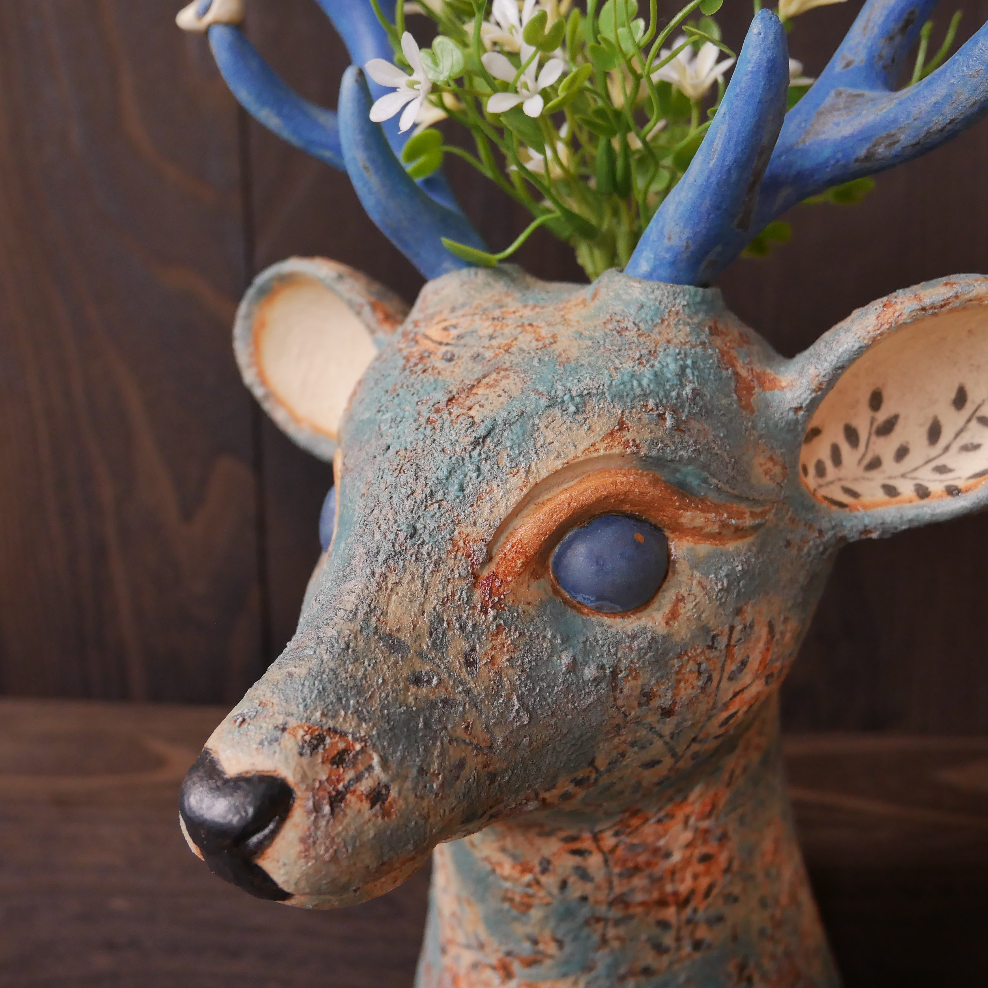 青色の鹿花瓶 no.1